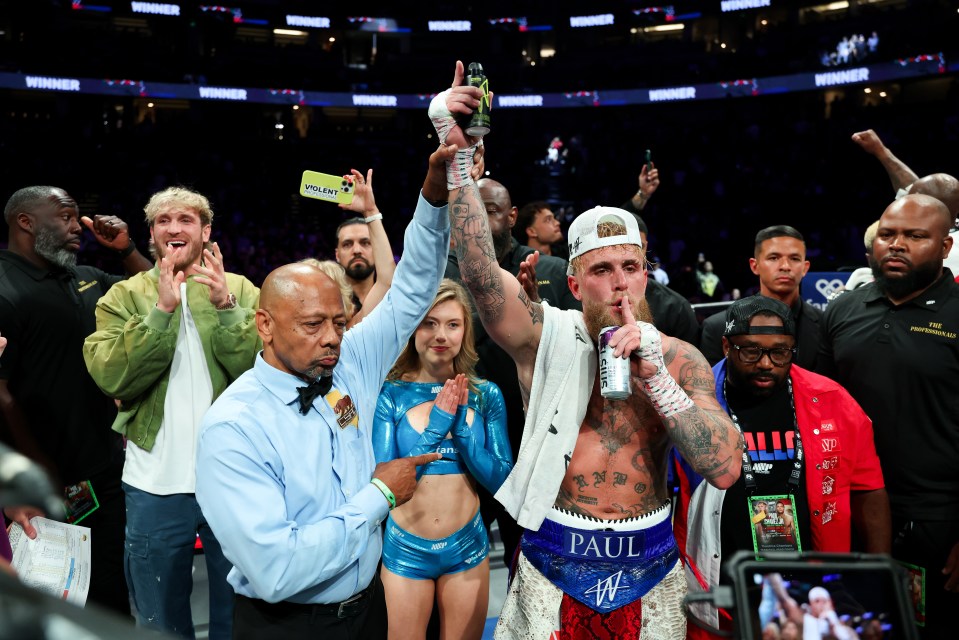 Jake Paul declared the victor in a boxing match.